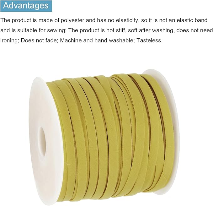 MECCANIXITY 1/4 Inch Double Fold Bias Tape Polyester Continuous Bulk Bias Tape for Sewing,Seaming Quilting Hemming Binding Crafts (Gold 55 Yards)