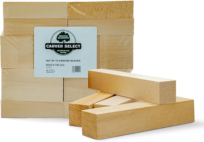 Basswood Carving Blocks Set of 19 – Wood Carving Kit with Premium Bass Blocks – for Crafts & Whittling – Ideal for Beginners & Professionals