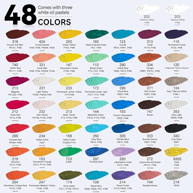 Paul Rubens Oil Pastels Set with 50 Colors Artist Soft Oil Pastels+6 Pcs White Oil Pastels+8.7 x 11.7 Inches Oil Pastel Book（30 Sheets）+5 Palette Knives for Artists, Professionals, Student, Hobbyist