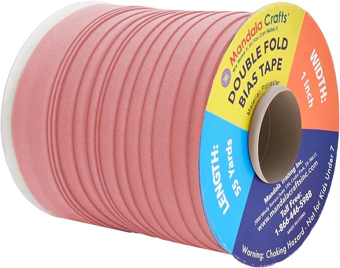 Mandala Crafts 55 Yards 1 Inch Dusty Rose Double Fold Bias Tape for Sewing - Bias Binding Tape for Quilting Binding, Hemming, Seam, and Fabric Piping