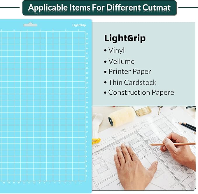 WISYOK 12x8.5 Inch Cutting Mats for Cricut Joy Xtra, 2-Pack Light Grip Reusable Adhesive Mats for Crafts, Quilting, Sewing