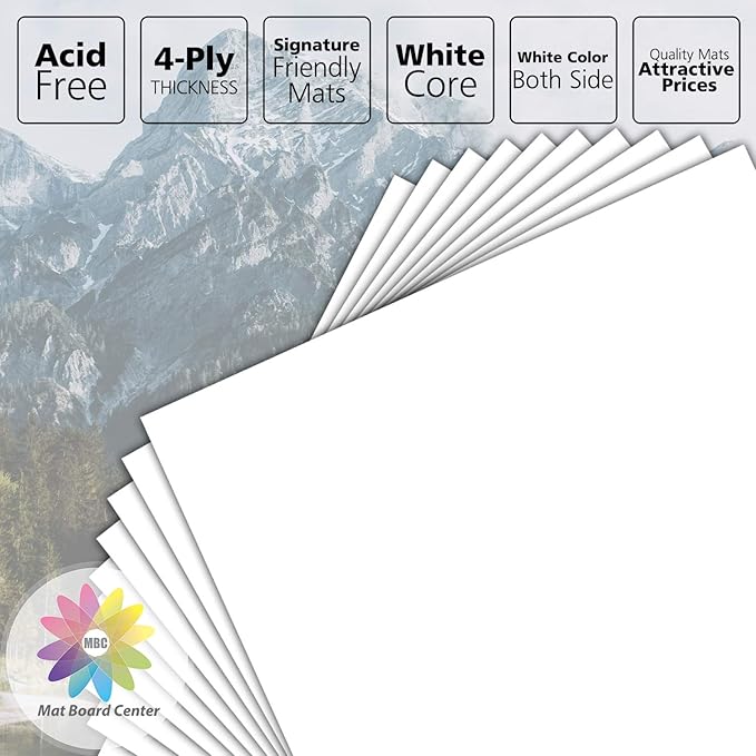 Mat Board Center, Pack of 10 8x10 White Uncut Mat Boards, Acid-Free Backing Matte Boards for Frames, Prints, Photos, Pictures