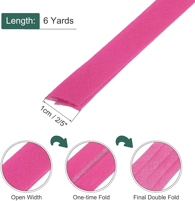 MECCANIXITY 2/5 Inch Double Fold Bias Tape Continuous Bulk Bias Tape for Sewing, Seaming Quilting Hemming Binding Crafts (Rose Red 6 Yards)