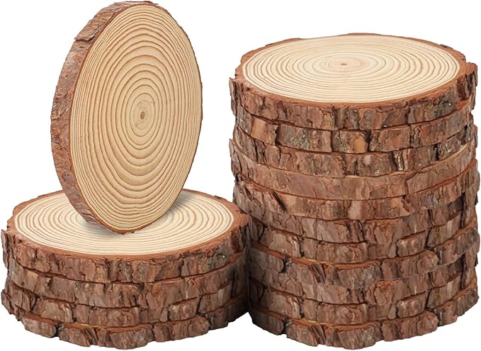 16 PCS Unfinished Wood Slices for Centerpieces, 6.3-7 Inch Natural Wood Slices with Tree Bark Pine and Wood Rounds Discs for DIY Crafts, Centerpieces, Art & Decor