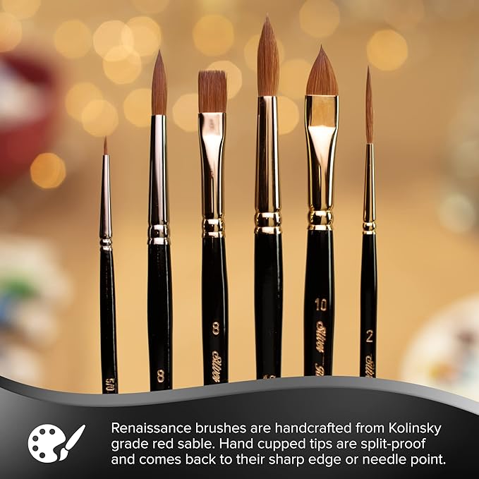 Silver Brush Limited 7100S-10 Renaissance Round Paintbrush for Oil, Watercolor, Gouache, Inks, Dyes, Fluid, & Flow Acrylic, Size 10, Short Handle