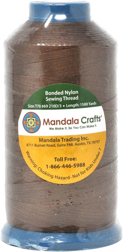 Mandala Crafts Bonded Nylon Thread Russet Brown Heavy Duty Sewing Threads - 1500 YDs Size 69 210D T70 Tex 70 Thread for Leather Jeans Weaving Outdoor Marine Upholstery Threads