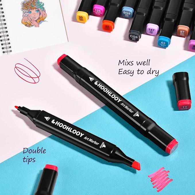 80 Colors Upgraded Alcohol Marker Set, Brush Chisel Double Head Art Marker for Artists Adult Coloring, Sketching, Painting, Comes w/ 1 Case