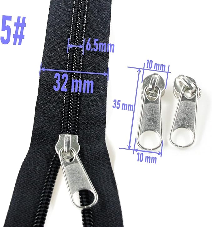 Leekayer #5 Black Nylon Coil Zippers by The Yard Bulk 10 Yards with 25pcs Silver Sliders for DIY Sewing Tailor Craft Bag(Black)