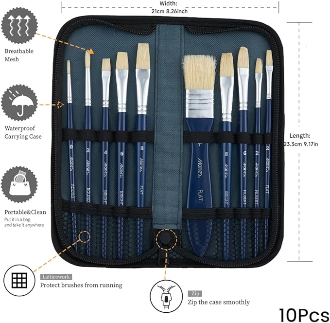 Marie's Paint Brushes Set of 10pcs, Premium Paint Brushes for Acrylic Oil Painting Craft Paintbrushes Art Supplies for Artists and Beginners