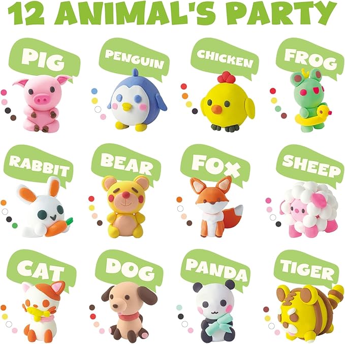 Air Dry Clay for Kids,12 Animals Theme Party Foam Clay,Ultra Light Modeling Clay Kit, DIY Art and Home Party Favors for Boys & Girls (Animal)