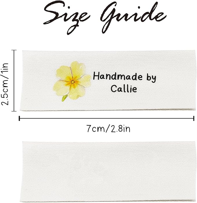 callie Personalized 10-100Pcs Sewing Labels - Custom Birth Flower & Name, Fabric Made with Love Sewing Tags for Handmade Items Clothes, Gifts for Knitting DIY Craft Lovers