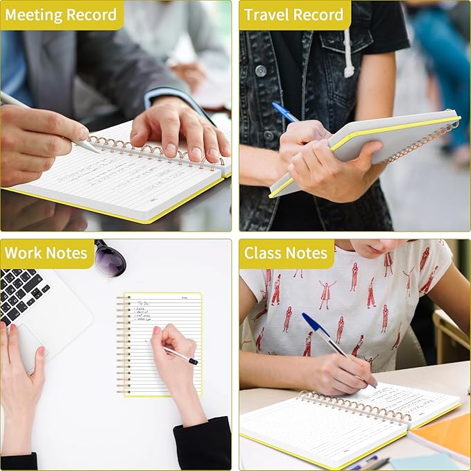 Forvencer Lined Spiral Journal Notebook with 300 Numbered Pages, A5 Thick Journals for Writing with 100GSM Paper, Hardcover Notebooks with Contents for Work, School, Women, Men, Yellow