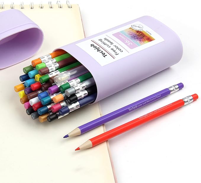Colored Mechanical Pencil 2.6mm for Coloring and Drawing, Mechanical Colored Pencils, Mechanical Pencils with Sharpener and Case,36pcs