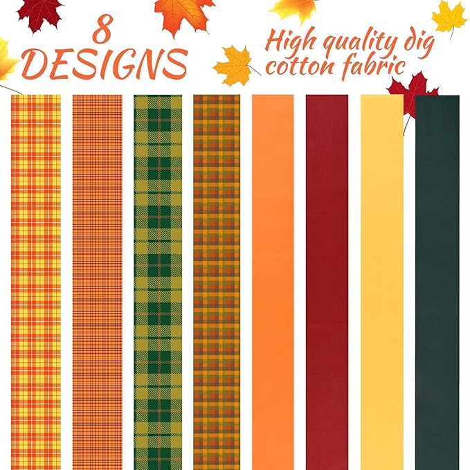 40 Pcs Autumn Buffalo Plaid Cotton Jelly Fabric Strips Fall Spice Plaids Patchwork Strips for Quilting Crafting Yellow Green Precut Patchwork for Sewing DIY Crafts Cotton Fabric Bundles Strips