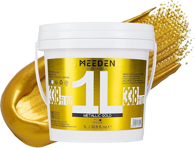 MEEDEN Metallic Gold Acrylic Paint: 1L /33.8 oz Heavy Body Gold Leaf Paints for Canvas Crafts Paintings