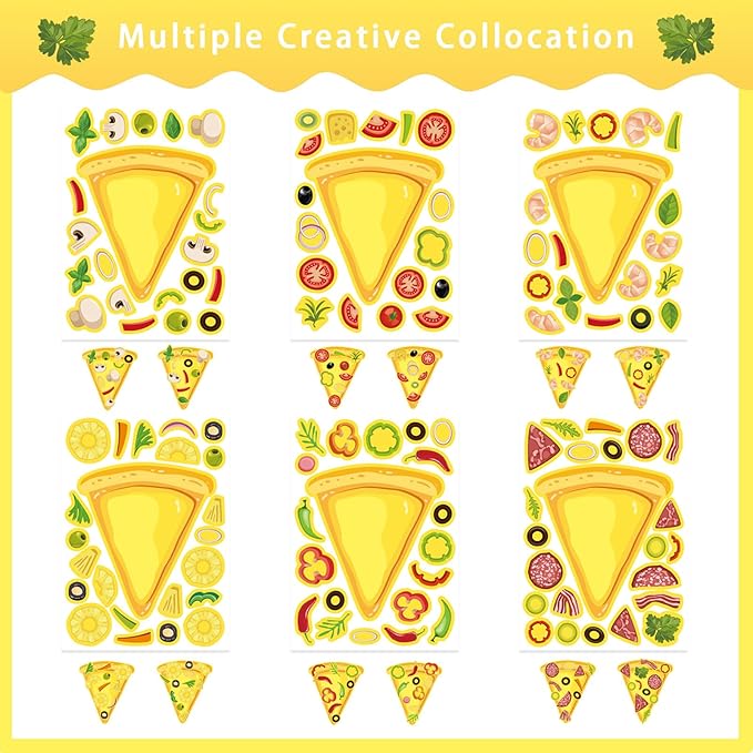 24 Sheets Make Your Own Pizza Stickers for Kids, Pizza Party & Family Night, Food Stickers, Motivational Reward Stickers for Teachers and Students