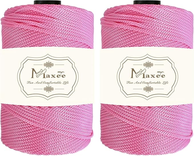 Maxee Premium Polyester Macrame Cord 3 mm × 218 yd (2 Pack),3mm 100% Polypropylene Macrame Cord,Ideal for Crochet, Wall Hangers, Bags, Rugs & DIY Crafts(Light Evening Pink)
