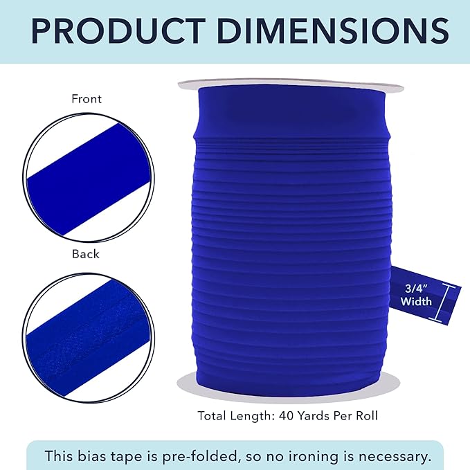 Mandala Crafts 3/4 Inch Single Fold Bias Tape for Sewing, Quilting, Piping, Hemming, Blanket & Quilt Binding – 40 Yards Blue Fabric Seam Binding Tape