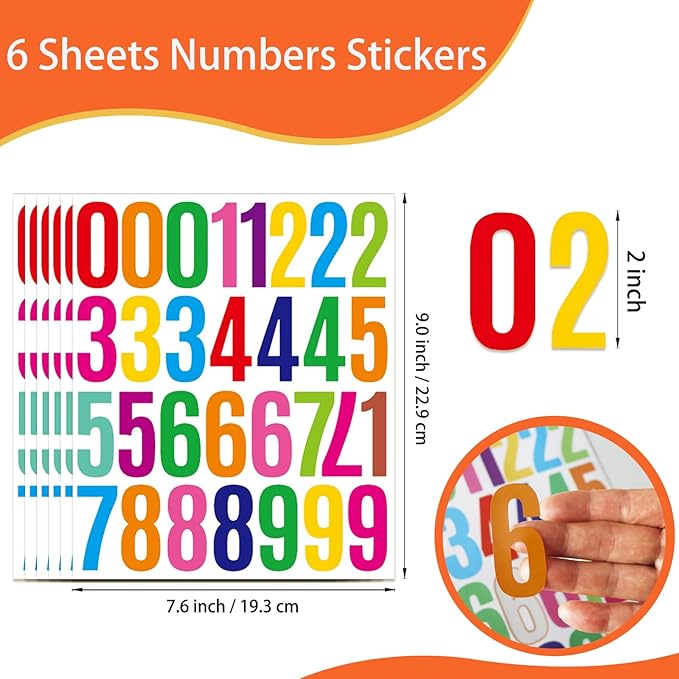 6 Sheets 2 Inch Mailbox Numbers Stickers Vinyl Decals,Self Adhesive Number Waterproof House Address Numbers for Outside Mailbox,Signs,Window,DIY Crafts Making,Door,Car,Home,Business(Multicolor)