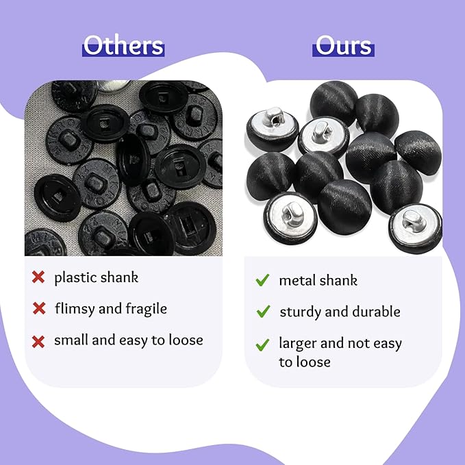 3/4" 100 Pcs Black Tuxado Suit Buttons 30L Black Satin Buttons 0.75 inch (19 mm) Round Fabric Covered Smooth Metal Shank Ideal for Tuxedo Shirt Formalwear Jacket Clothes Blouse Skirts