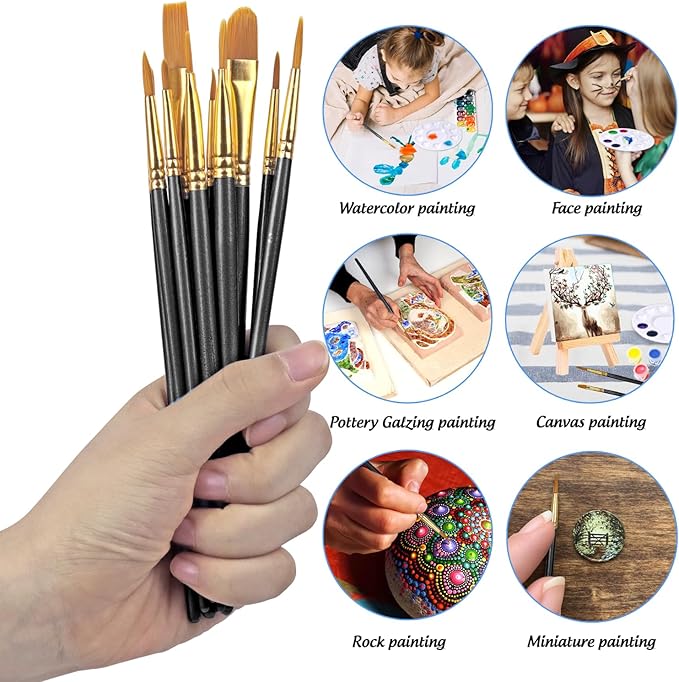 Paint Brushes Palettes Set by DUGATO, 2 Packs/20pcs Round Pointed Tip Nylon Hair Brushes with 5 Paint Trays for Acrylic Watercolor Oil Gouache Tempera and Body Painting (Black)