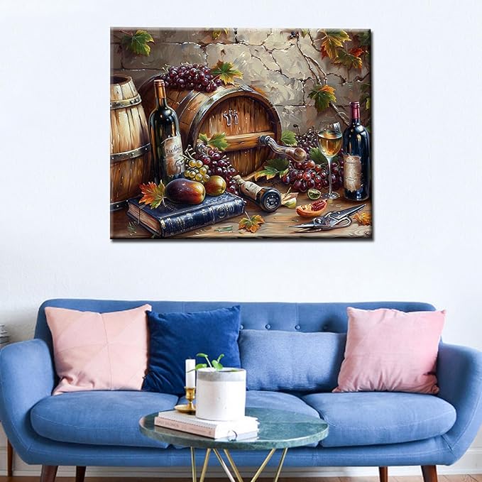 Tucocoo DIY Paint by Numbers for Adults Vintage Wine Fruit DIY Digital Oil Painting Acrylic Paint Fruit Wine Painting Kits Canvas Wall Art Wine Fruit DIY Retro Room Decor 16x20 Inch （Without Frame ）