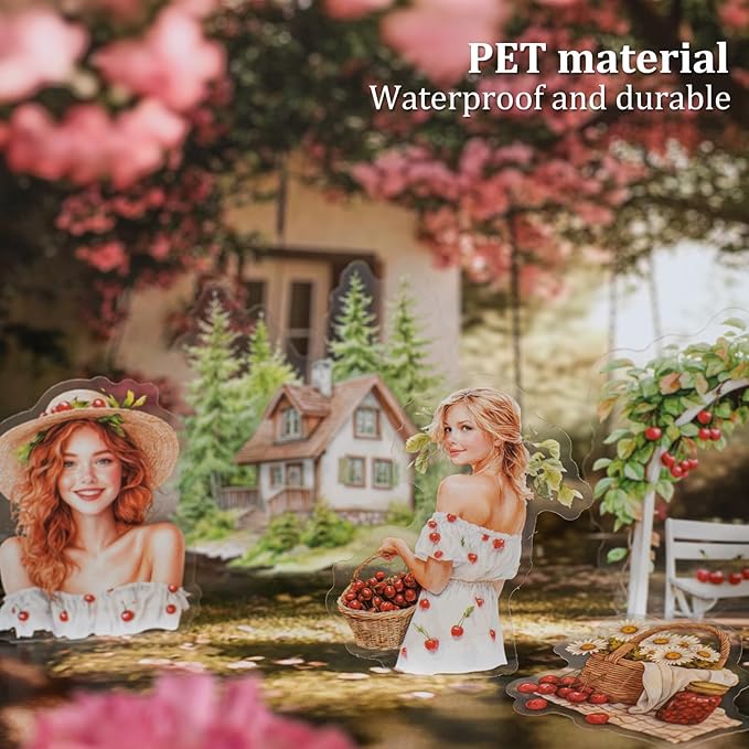 Garden Girl Sticker Set, 120PCS PET Vintage Nature Stickers for Journaling, Scrapbooking, Planner Supplies and DIY Crafts