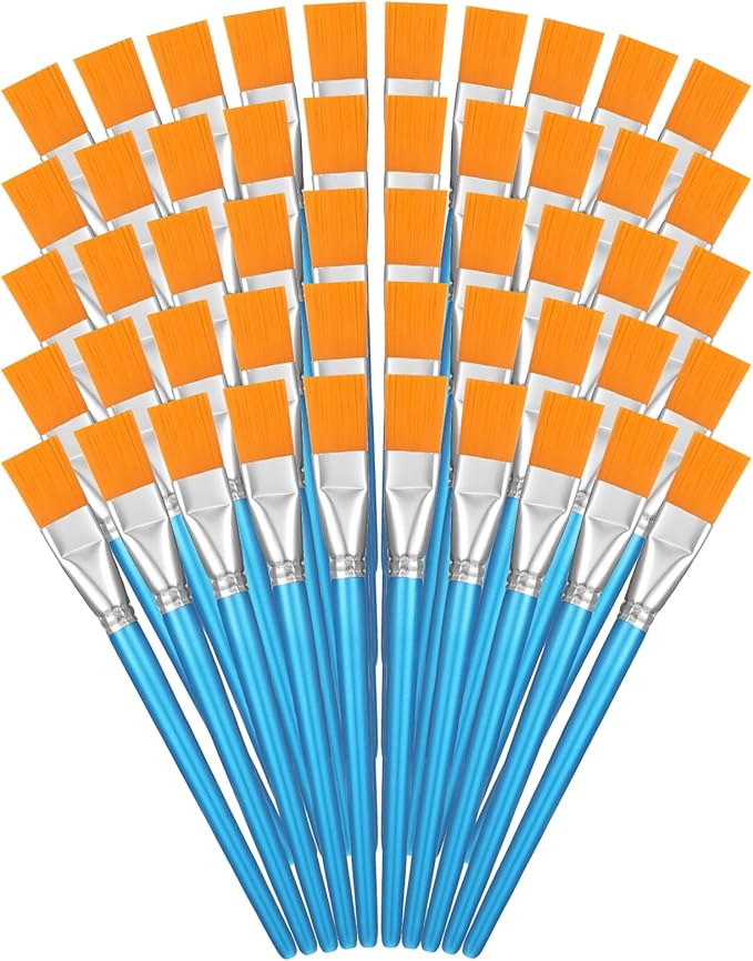 50 Pcs Flat Painting Brush Set, Large Acrylic Paint Brushes Nylon Hair Artist Paint Brushes for Oil Watercolor Canvas Face Body Classroom Arts Crafts Supplies