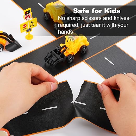 HFKPJRT 3 Inch Road Tape for Kids, Black Residue Free Road Tapes for Toy Cars, 2 Rolls Roadway Tape with Curves, Race Car Track Tapes for Kids Birthday Party Racing Party Decoration, 32.8 FT Long