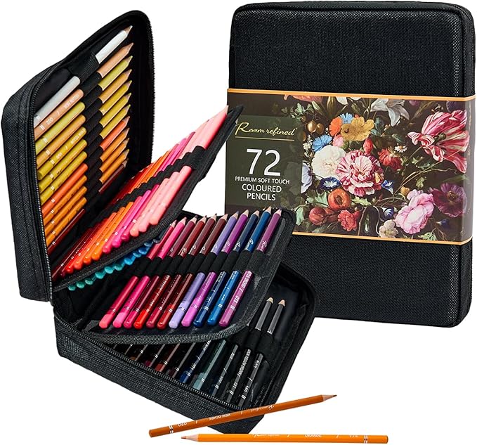 72 Colors Colored Pencils Set for Adult Coloring, Artist Soft Series Lead Cores with Vibrant Colors, Drawing Pencils, Art Pencils, Professional Oil Based Colored Pencils, Gift Box