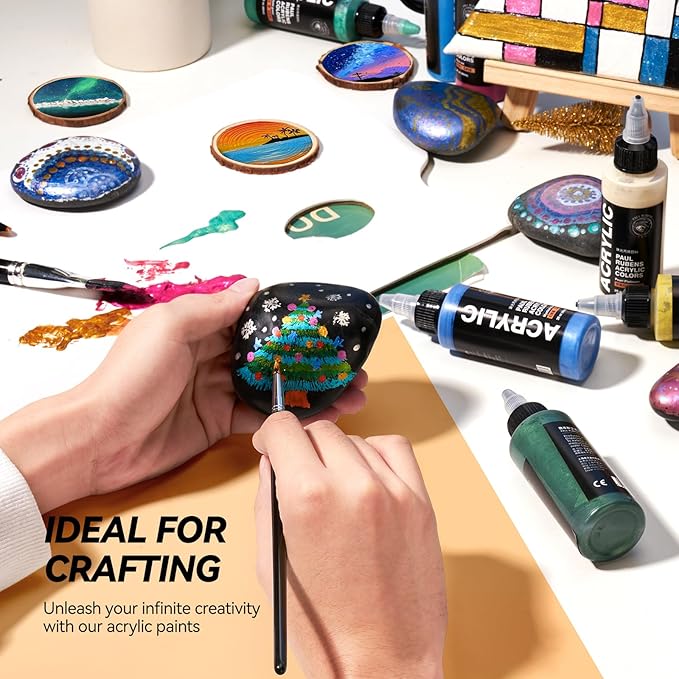 Paul Rubens Acrylic Paint, 12 Colors Metallic Acrylic Paint Set C, 2oz/60ml Bottles, Rich Pigments, Strong Coverage Acrylic Paints For Adults, Artists, Beginners On Canvas Rocks Wood Ceramic Fabric