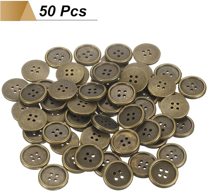 HARFINGTON 50pcs 40L Plastic Sewing Buttons 25mm 1" 4-Hole Round Replacement Craft Button for Coats Sewing Clothing and DIY, Bronze