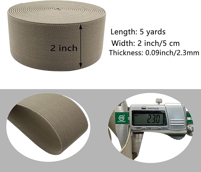 Dortrue 2 Inch 5 Yards Grey Sewing Elastic Band Heavy Stretch High Elasticity Elastic Spool for Sewing Pants Waistband, Straps, Craft DIY Projects
