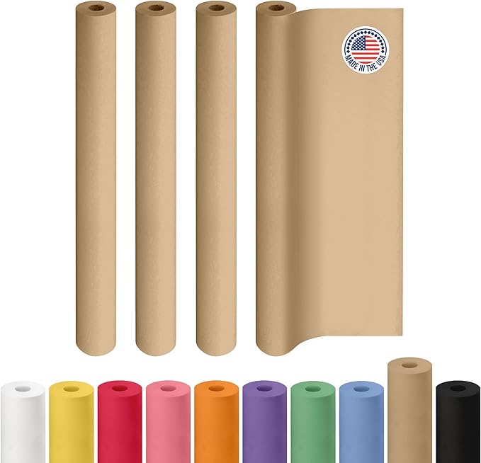 Brown Paper Rolls 48" x 1200" (100 feet), Pack of 4 - USA-Made Thick Kraft Paper Roll 50lb Thickness for Packing, Shipping, Crafts/Arts - 100% Recycled Natural Craft Wrapping Material by IDL Packaging