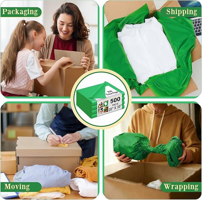 Qilery 500 Sheets Dark Green Tissue Paper Bulk for Gift Bags 20 x 30 Inch Acid Free Decoupage Packaging Wrapping Paper Sheets for Mardi Gras St. Patrick's Day Decoration DIY Crafts, Packing Supplies