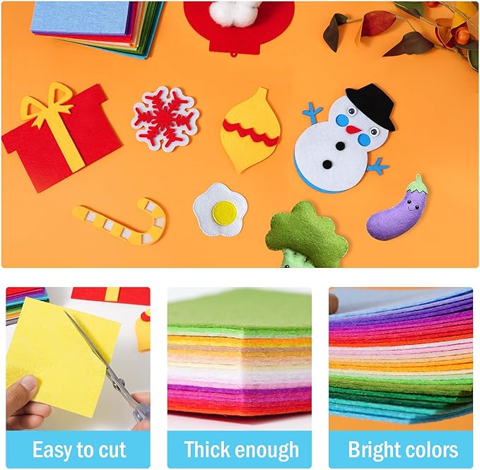 40PCS Felt Fabric Sheets Craft - 4"x 4" Assorted Colors - 1mm Thick Square Nonwoven Felt Fabric for Crafts DIY