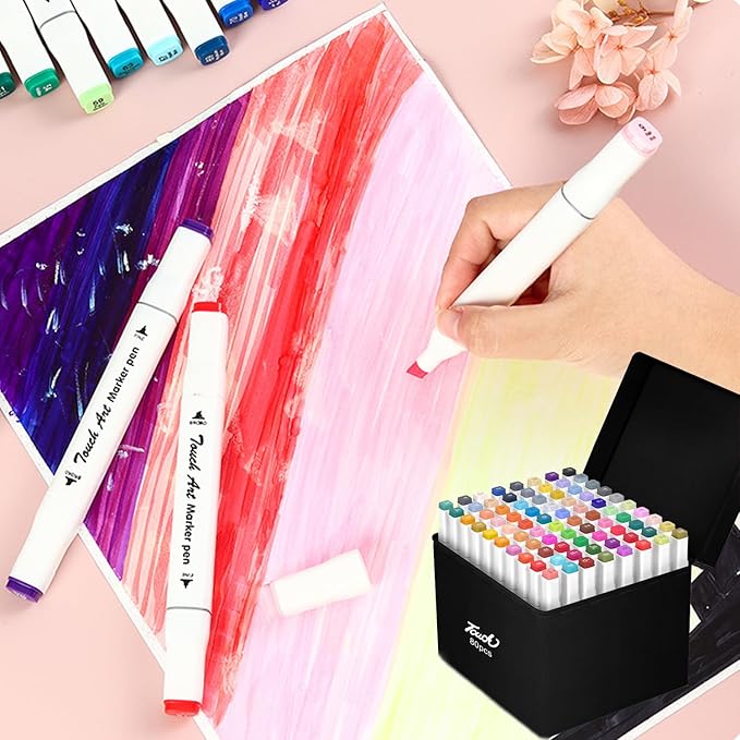 RUN HELIX Alcohol Markers, 80 Colors Dual Tip Markers Broad Brush Tip and Fine Tip, Marker for Coloring Drawing Painting Art, Alcohol Marker Set with Case for Adults(White Barrel)