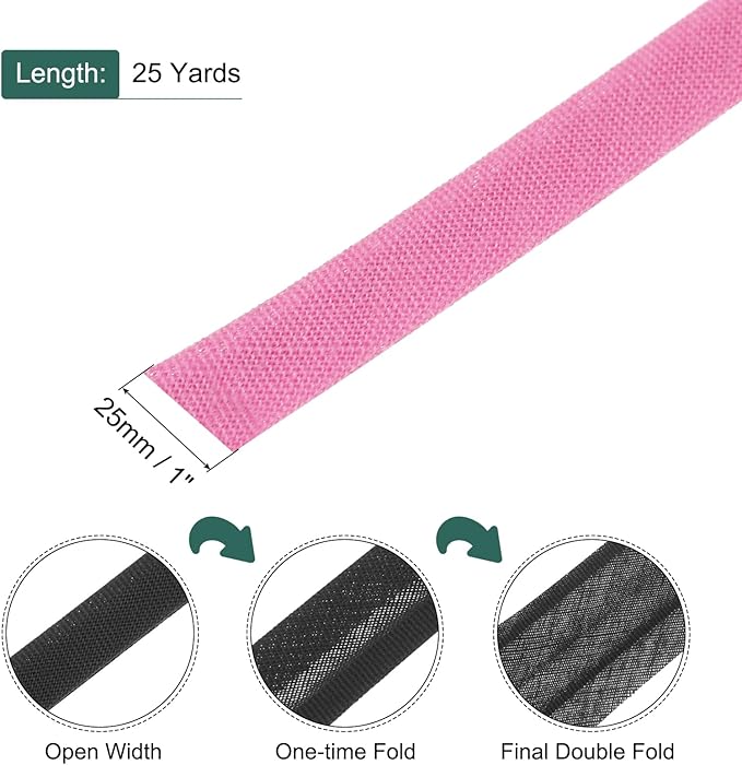 MECCANIXITY 1 Inch Double Fold Bias Tape Polyester Continuous Bulk Bias Tape for Sewing,Seaming Quilting Hemming Binding Crafts (Rose Red 25 Yards)