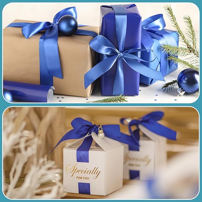 LIUYAXI Blue Satin Ribbon 3/8 Inch X 6 Rolls Total 60 Yards Double Faced Blue Ribbon Set for Gift Wrapping Craft Wedding Decoration