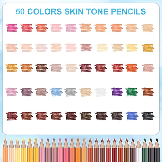 LBW 50 Skin Tone Colored Pencils for Adult Coloring Pencils, Oil Based Soft Core Professional Color Pencils Set for Artists Beginners Drawing Coloring Sketching Blending