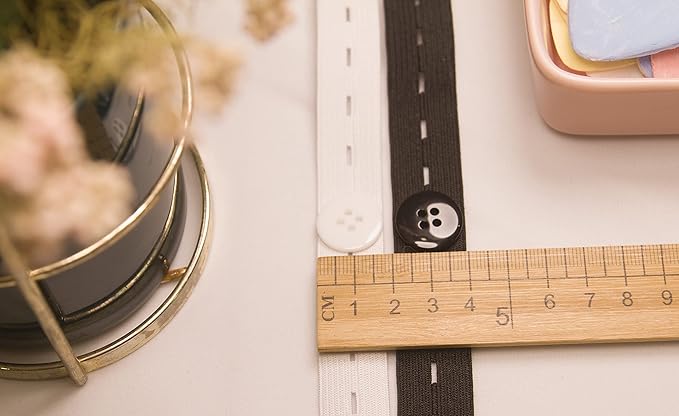 Flat Sewing Band Spool with Buttonholes, Elastic Stretchable, Ideal for DIY Waistbands and Necklines (Black & White, 3/4" × 3 Yds Each)