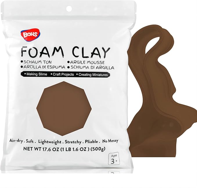 BOHS Brown Modeling Foam Clay - 1.1 Lbs, Squishy,Soft, Air Dry -for Flower Mirror,Cosplay,Fake Bake, Slime Supplies-500g