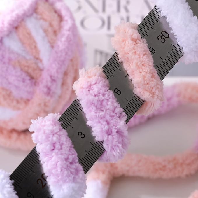 HOMBYS Pink,Purple,White Chunky Chenille Yarn for Hand Knitting,Fluffy Soft Jumbo Yarn Crocheting,Super Bulky Big Yarn for Chunky Blanket,Large Thick Arm Knitting Yarn,8 Pack Plush Yarn