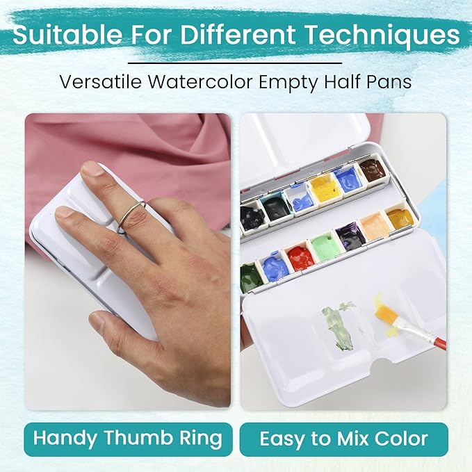Watercolor Palette Empty with 14PCS Watercolor Half Pans - Sturdy Empty Watercolor Palette Tin - Watercolor tin for Gouache, Watercolor and Acrylic Painting