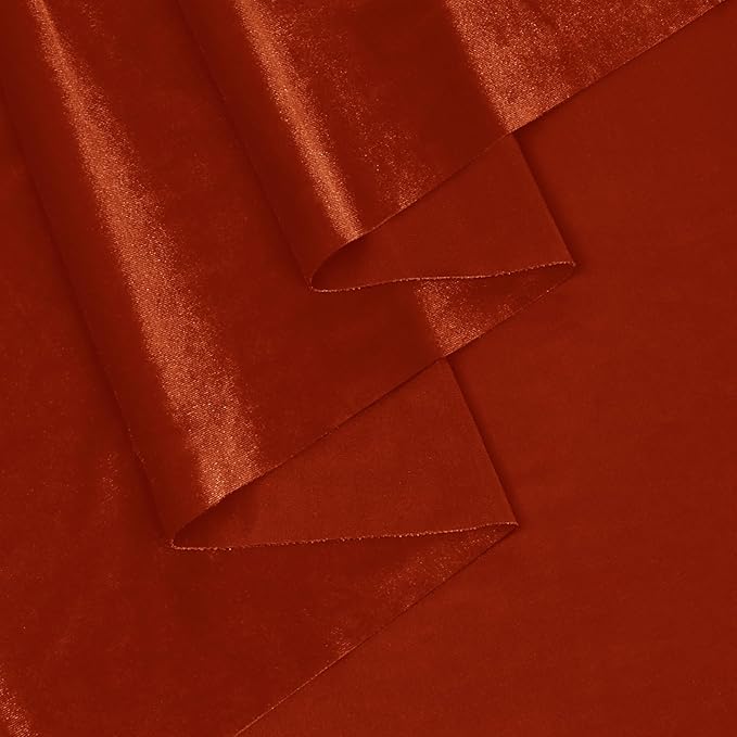 KKJIAF Rust Red Stretch Velvet Fabric 60 Inch Wide, 5 Yard Soft Stretchy Fabric for Sewing Clothes, Apparel, Costume, Crafts - 90% Polyester 10% Spandex