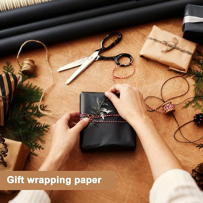 Moretoes 36" x 1,200"(100') Black Wrapping Paper Roll, Kraft Packing Paper Roll for Gift Wrapping Craft Bulletin Board Banner Art Bouquet Flower Packing Moving Shipping 85GSM