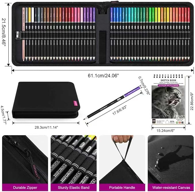HIFORNY 55PCS Colored Pencils Set for Adults – 50 Soft Core Colored Pencils with Sketchbook, Coloring Book, Blender, Sharpener & Color Chart – in Gift Box & Zipper Case