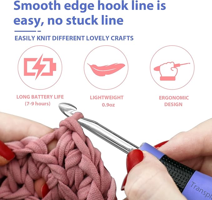 Crochet Hook with 22 Different Size, for Stitch & Row Counter, Light Up Interchangeable Crochet Needle, Ergonomic Crochet Hooks with 2 Levels Led
