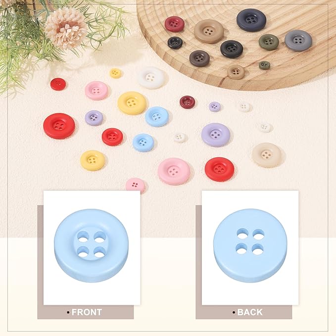 HARFINGTON 50pcs Sewing Button 11mm (15/32 Inch) 4 Holes Resin Thickened Round Crafting Replacement Buttons for Clothing DIY Crafts Decoration, Light Blue