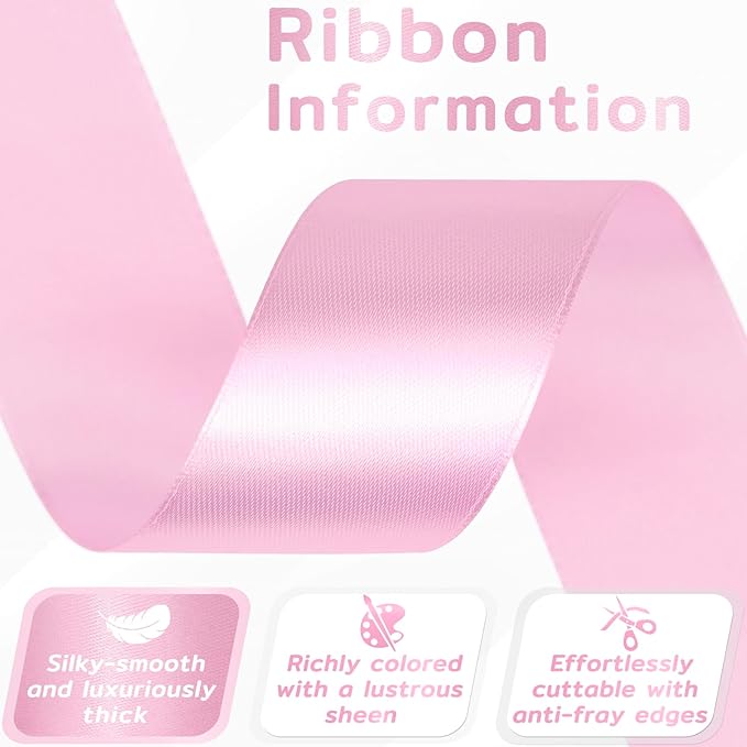 60 Yards Pink Satin Ribbon 1-1/2 Inch, Solid Baby Pink Polyester Fabric Ribbon for Gift Wrapping, Crafts, Flower Bouquet, Wedding, Baby Shower, Easter, Christmas, Mother's Day